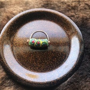 Handmade Green and Yellow African Glass Bead Ring!